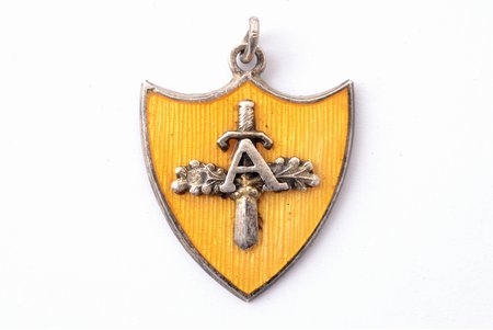 pendant, Aizsargi (Defenders), silver, enamel, 875 standard, Latvia, the 30ies of 20th cent., 27.3 x 22.8 mm, 6.34 g