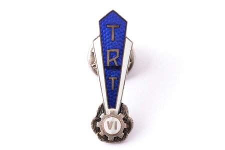 badge, technical school, TRT, graduation VI, silver, USSR, Estonia, 1961, 36.4 x 11.6 mm, enamel chip