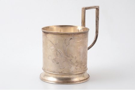 tea glass-holder, silver, 84 standard, 87.3 g, engraving, h (with handle) 10.2 cm, Ø (inside) 6.5 cm, workshop of Nikolay Strulev, 1908-1917, Moscow, Russia, soldering of the handle