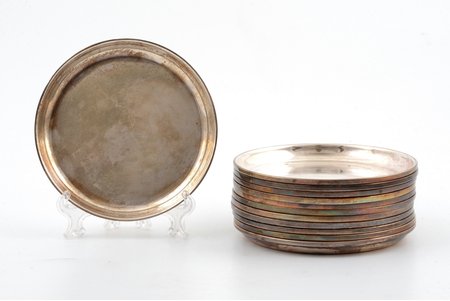 set of 12 coasters, silver, 925 standard, total weight of items  571.30 cm, Ø 9.6 cm, Europe