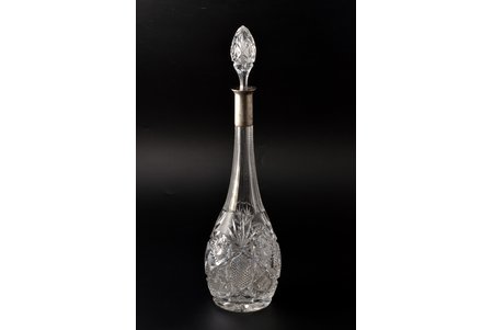 carafe, silver, 875 standard, cut-glass (crystal), height (with stopper) 40.5 cm, the 20ties of 20th cent., Latvia