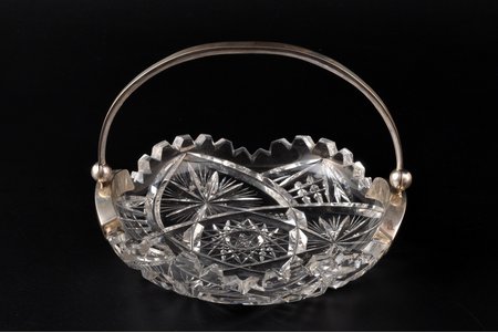 candy-bowl, silver, 875 standard, cut-glass (crystal), Ø 15.5 cm, h (with handle) 11.5 cm, H. Bank's workshop, the 20ties of 20th cent., Latvia