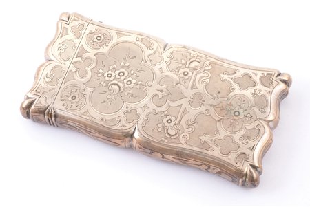 cigar case, silver, 800 standard, 82.5 g, engraving, 13.5 x 6.8 x 1.9 cm, France, little dents