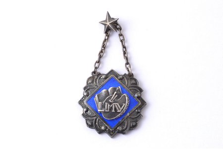 badge, LMV, for graduation of Liepāja Art School, silver, enamel, Latvia, USSR, 1959, 21.5 x 21.5 mm, 5.25 g
