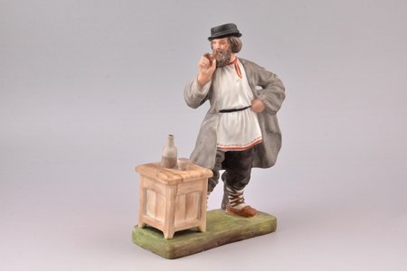 статуэтка, Мужик, курящий трубку, бисквит, Российская империя, Гарднер, конец 19-го века, h 23 см, без клейма