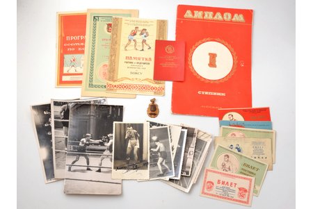komplekts, apbalvojums - Latvijas PSR boksa čempions (1953), fotogrāfijas un dokumenti, Latvija, PSRS, 20.gs. 50ie gadi