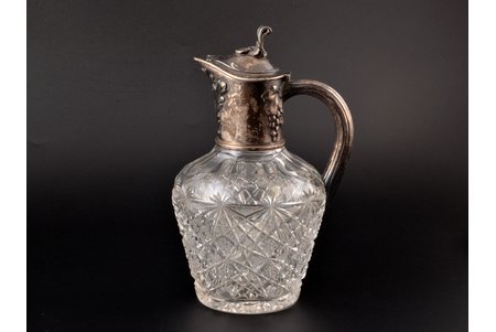 carafe, silver, 84 standard, cut-glass (crystal), h 22.5 cm, Orest Kurlyukov company, 1908-1917, Moscow, Russia, traces of everyday use