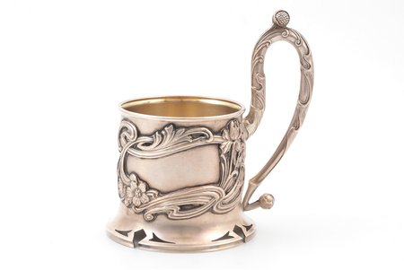 tea glass-holder, silver, Art Nouveau, 84 standard, 214.45 g, silver stamping, h (with handle) 13 cm, Ø (inside) 7.2 cm, workshop of Vasiliy Ivanovich Andreev, 1896-1907, Moscow, Russia