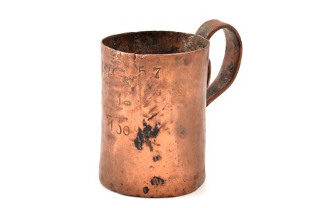 measuring cup, volume 1/150 bucket, copper, Russia, 1857, h 7.1 cm, weight 122.4 g