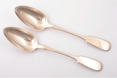 set of 2 soup spoons, silver, 84 standard, total weight of items 143.2 g, 21.5 cm, "Grachev Brothers", 1896-1907, St. Petersburg, Russia