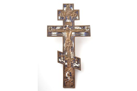 cross, The Crucifixion of Christ, rare type, bronze, 2-color enamel, central Russia, Russia, the 2nd half of the 19th cent., 37.3 x 19.1 x 0.7 cm, 923 g.