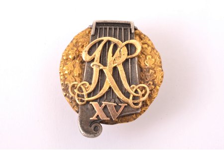 знак, RK, Хор Рейтера, юбилей XV лет, Латвия, 20е-30е годы 20го века, 26 x 23 мм