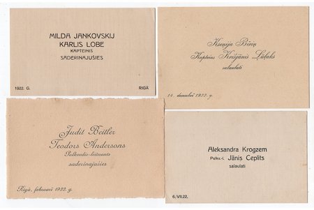 vizītkarte, 4 gab., kāzas, Latvija, 20. gs. 20-30tie g., 14.2x9, 13.5x9, 13x7.8, 12.8x8.2 cm