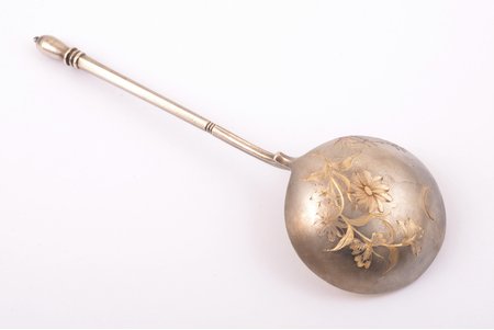 servēšanas karote, sudrabs, 84 prove, 66.90 g, māksliniecisks gravējums, apzeltījums, 19 cm, 1896-1907 g., Krievijas impērija