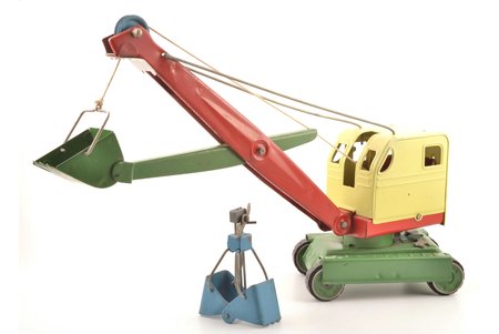 rotaļlieta, Ekskavators, АЗЛК (Ļeņina komjaunatnes vārdā nosaukta automobiļu rūpnīca), metāls, PSRS, 1970 g., ar papildus kausu