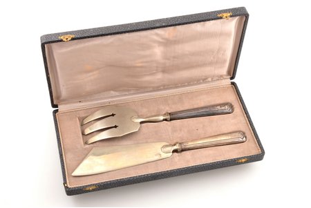 set of 2 flatware items, Art Deco, silver/metal, total weight of items 240.55 g, 28.5 / 25.5 cm, France, in a box