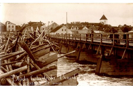 открытка, "Катастрофа -наводнение в Бауске", 1928 г.