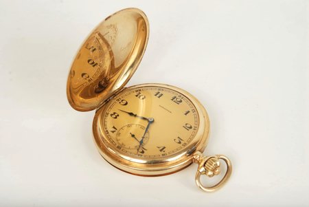 pocket watch, "Longines", Switzerland, the beginning of the 20th cent., gold, 585 standart, working condition, diameter 5 cm