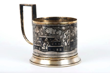 tea glass-holder, silver, northern niello enamel, Velikij Ustjug, 875 standard, 108.6 g, 1969, USSR