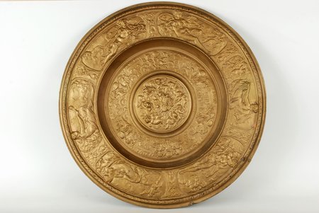 wall plate, Signs of the zodiac, cast iron, 49.5 cm, weight ~ 7140 g., Russia, E.Ferster, the 19th cent., fragment restoration, repainted