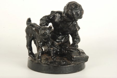 statuete, Zēns ar kazlēnu, Sverdlovskas čuguna-liešanas rūpnīca, čuguns, 9.5 cm, PSRS, 20 gs. 50tie gadi