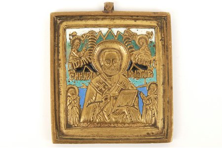 Николай чудотворец, бронза, 5-цветная эмаль, начало 20-го века, 6 x 5.5 см