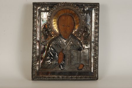 St.Nicholay-Wondermaker, board, silver, Russia, the 19th cent., 30 x 20 cm