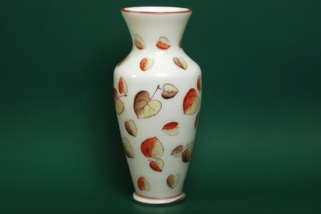 vase, "Milk" glass handpainted by Vera Fjodorova ???, the 60-80ies of 20th cent., 26 cm