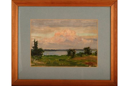 Stunda Ansis (1892-1976), Landscape with a river, 1958, carton, oil, 15 x 21 cm