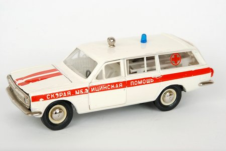 car model, GAZ 24 02 Volga Nr. А24, "Ambulance", "Drib", decals, metal, USSR, ~ 1979