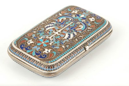 cigarette case, silver, Nazarov Sergey, 5 enamels, 84 standard, 167.1 g, 1889, Moscow, Russia